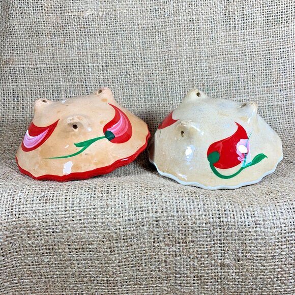 Talavera Hand Painted Bowls Peppers Mexico Folk Pottery Footed Dip Bowls - Picture 4 of 8